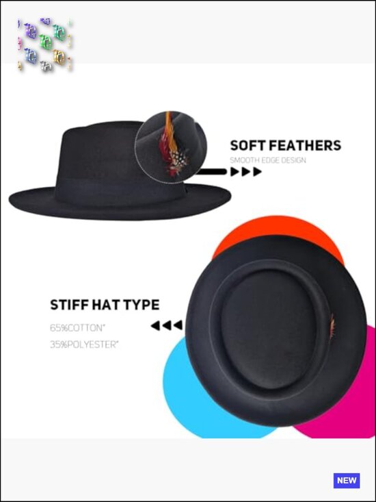Wool Felt Fedora Hat Wide Brim Flat Top Porkpie Jazz Hat Unisex Classic Vintage